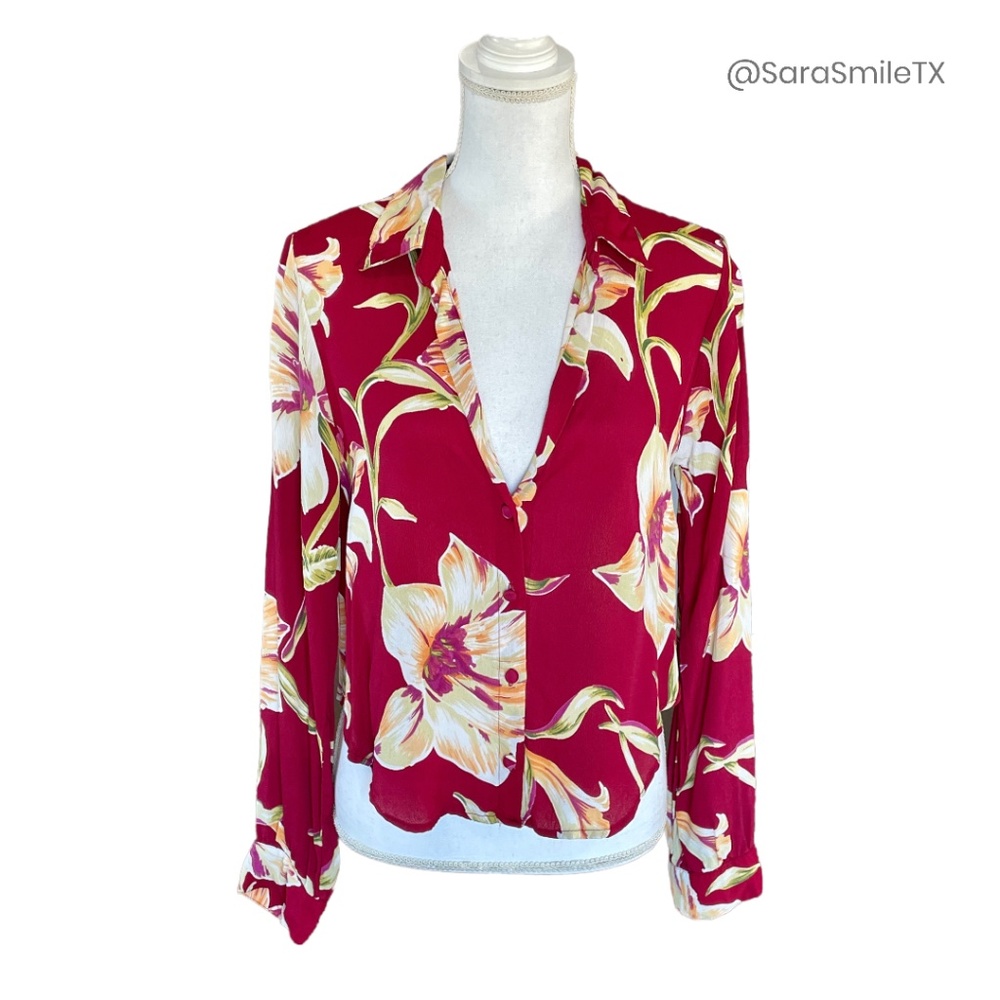 FLYNN SKYE Boho Floral Button Down Long Sleeve Crop Top